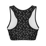 Black And White Feather Pattern Print Women's Sports Bra