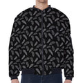 Black And White Feather Pattern Print Zip Sleeve Bomber Jacket
