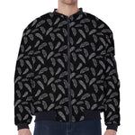Black And White Feather Pattern Print Zip Sleeve Bomber Jacket