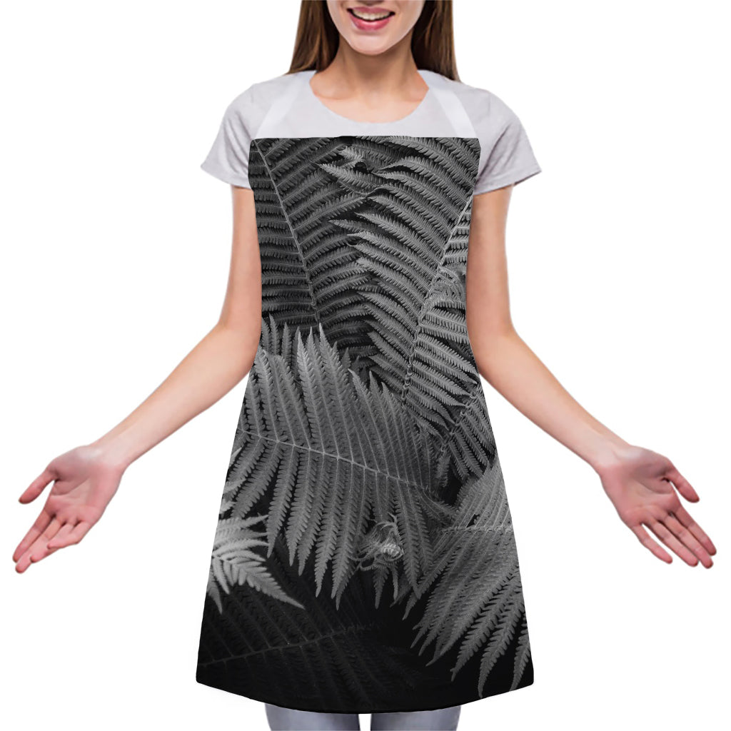 Black And White Fern Leaf Print Adjustable Apron