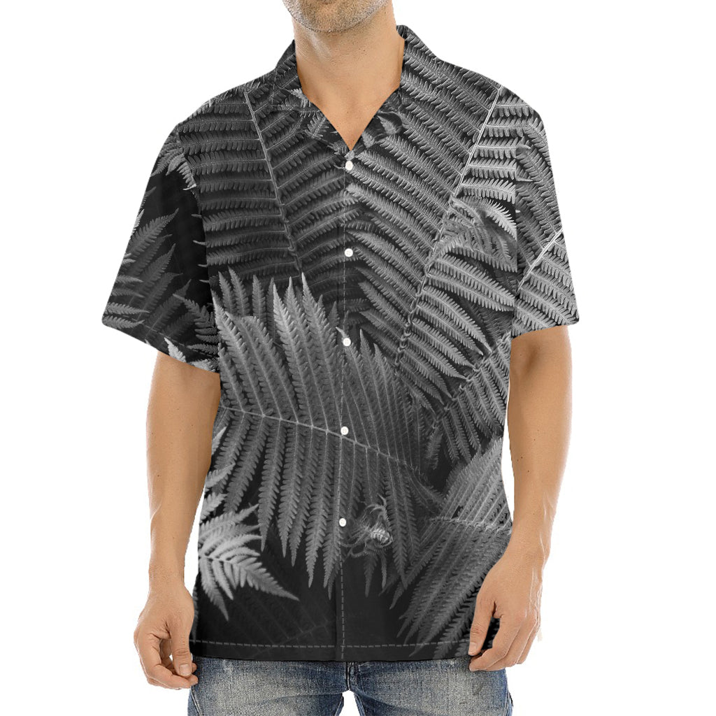Black And White Fern Leaf Print Aloha Shirt