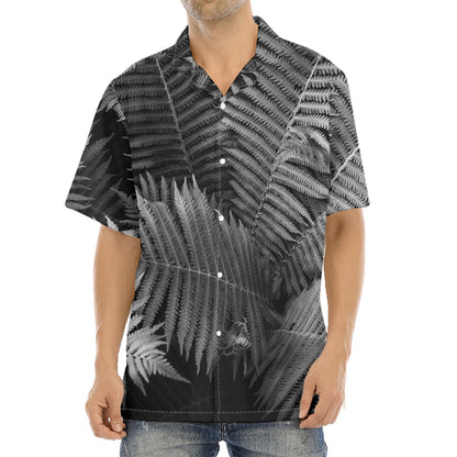 Black And White Fern Leaf Print Aloha Shirt