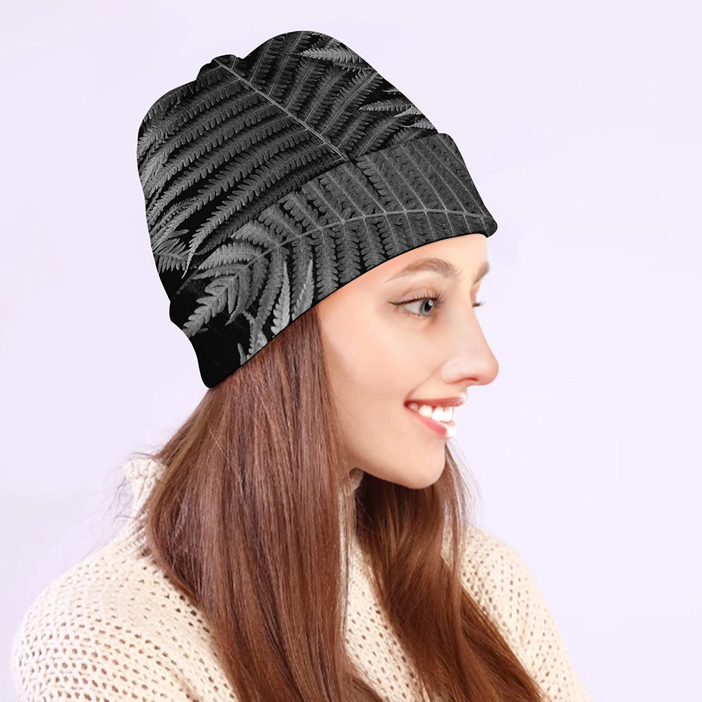 Black And White Fern Leaf Print Beanie