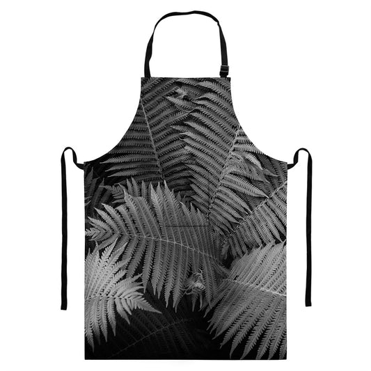 Black And White Fern Leaf Print Bib Apron With Pocket