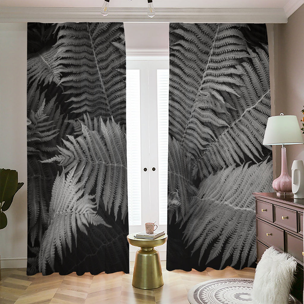 Black And White Fern Leaf Print Blackout Pencil Pleat Curtains