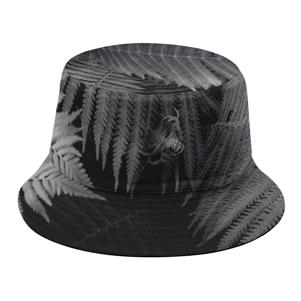 Black And White Fern Leaf Print Bucket Hat