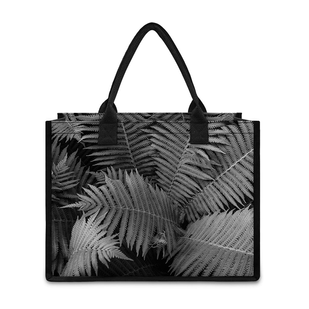 Black And White Fern Leaf Print Canvas Tote Bag