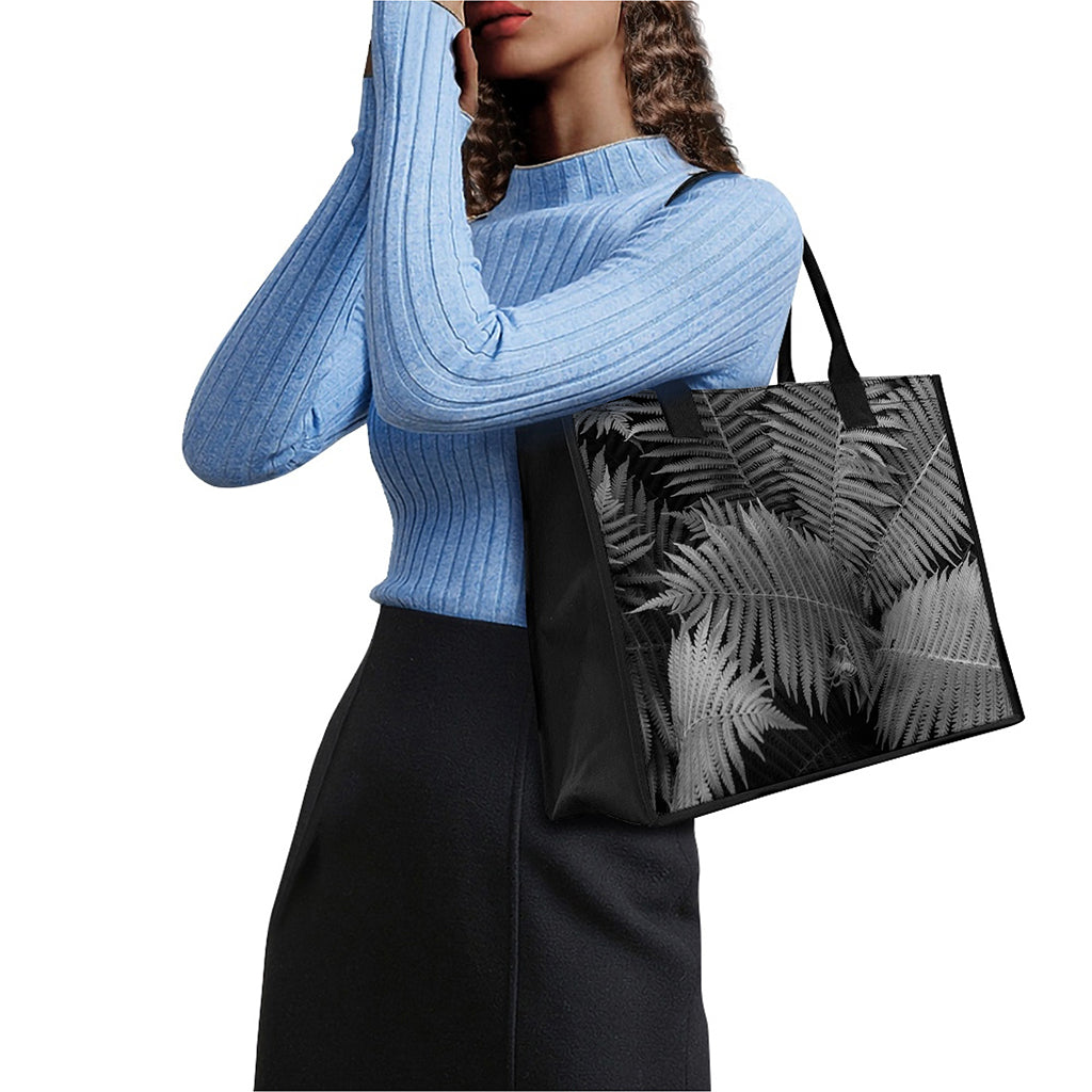 Black And White Fern Leaf Print Canvas Tote Bag