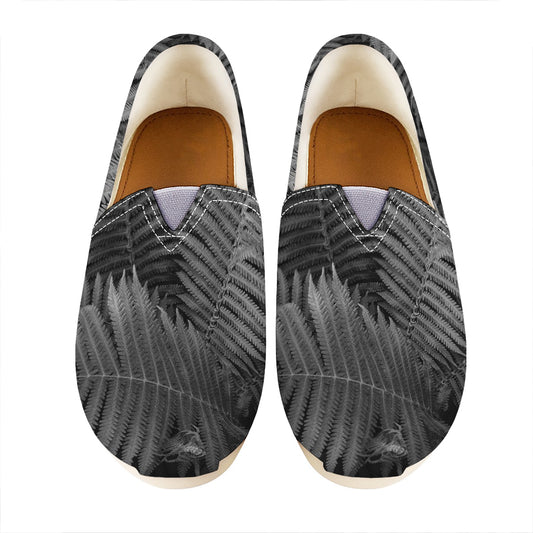 Black And White Fern Leaf Print Casual Shoes