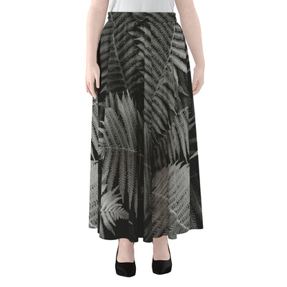 Black And White Fern Leaf Print Chiffon Maxi Skirt