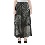 Black And White Fern Leaf Print Chiffon Maxi Skirt