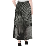 Black And White Fern Leaf Print Chiffon Maxi Skirt