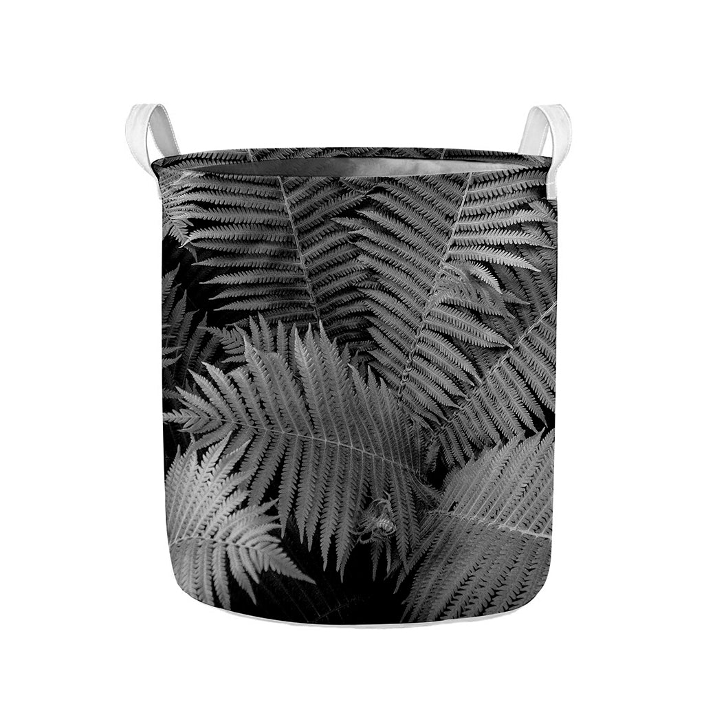 Black And White Fern Leaf Print Collapsible Laundry Basket