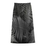 Black And White Fern Leaf Print Cotton Front Slit Maxi Skirt