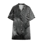 Black And White Fern Leaf Print Cotton Hawaiian Shirt