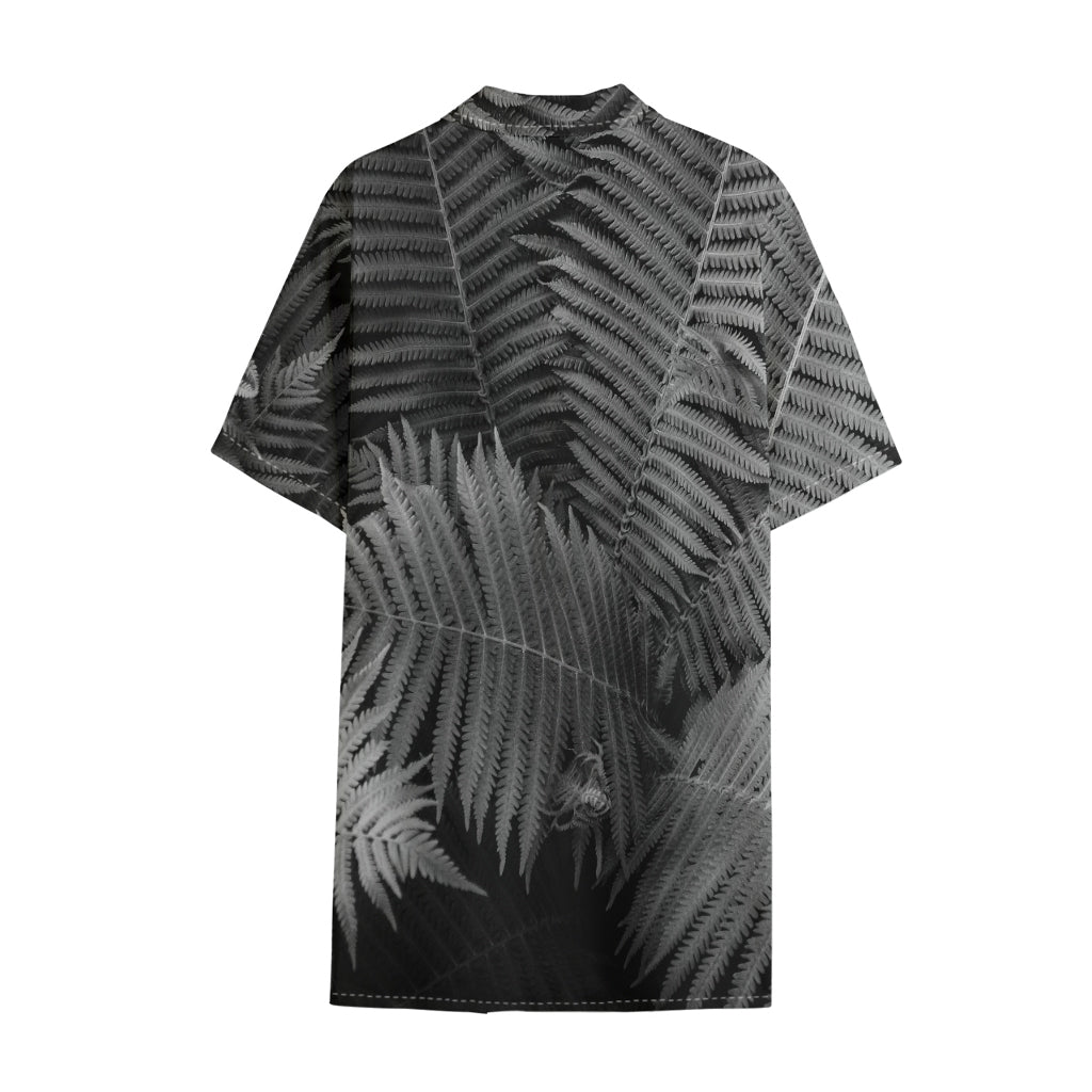 Black And White Fern Leaf Print Cotton Hawaiian Shirt