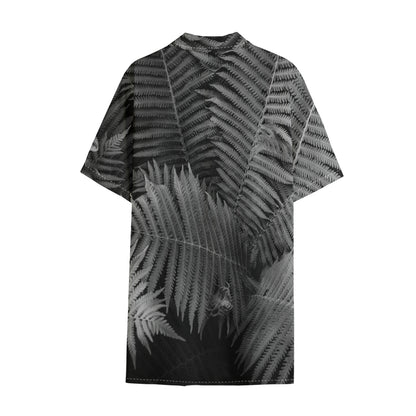 Black And White Fern Leaf Print Cotton Hawaiian Shirt