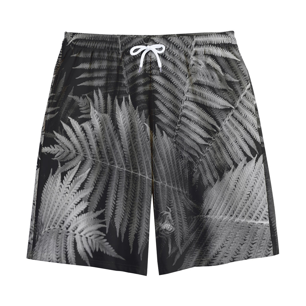 Black And White Fern Leaf Print Cotton Shorts