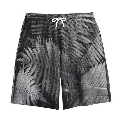 Black And White Fern Leaf Print Cotton Shorts