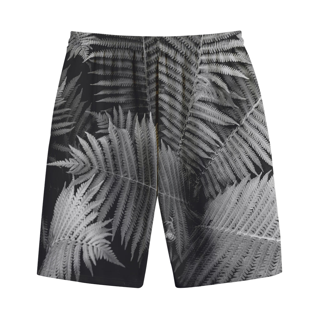 Black And White Fern Leaf Print Cotton Shorts
