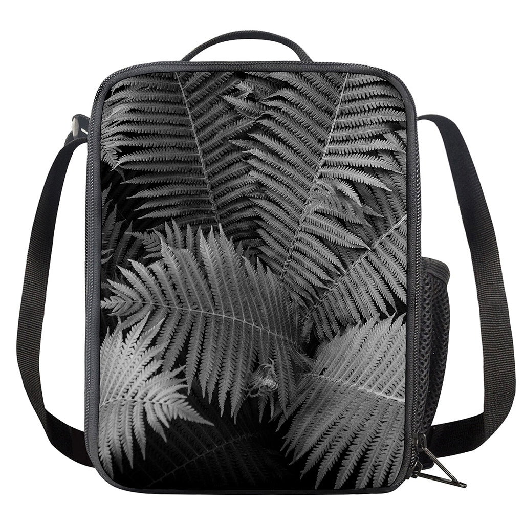 Black And White Fern Leaf Print Crossbody Lunch Bag