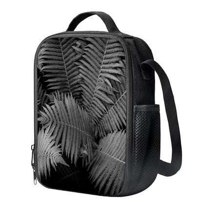 Black And White Fern Leaf Print Crossbody Lunch Bag