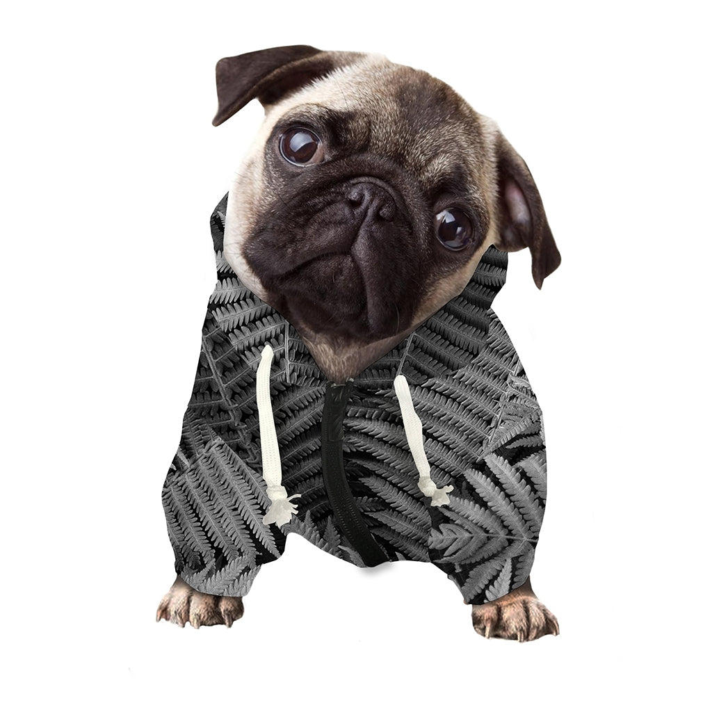 Black And White Fern Leaf Print Dog Zip Up Hoodie