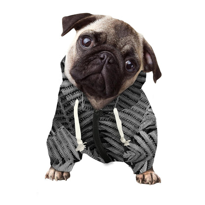 Black And White Fern Leaf Print Dog Zip Up Hoodie