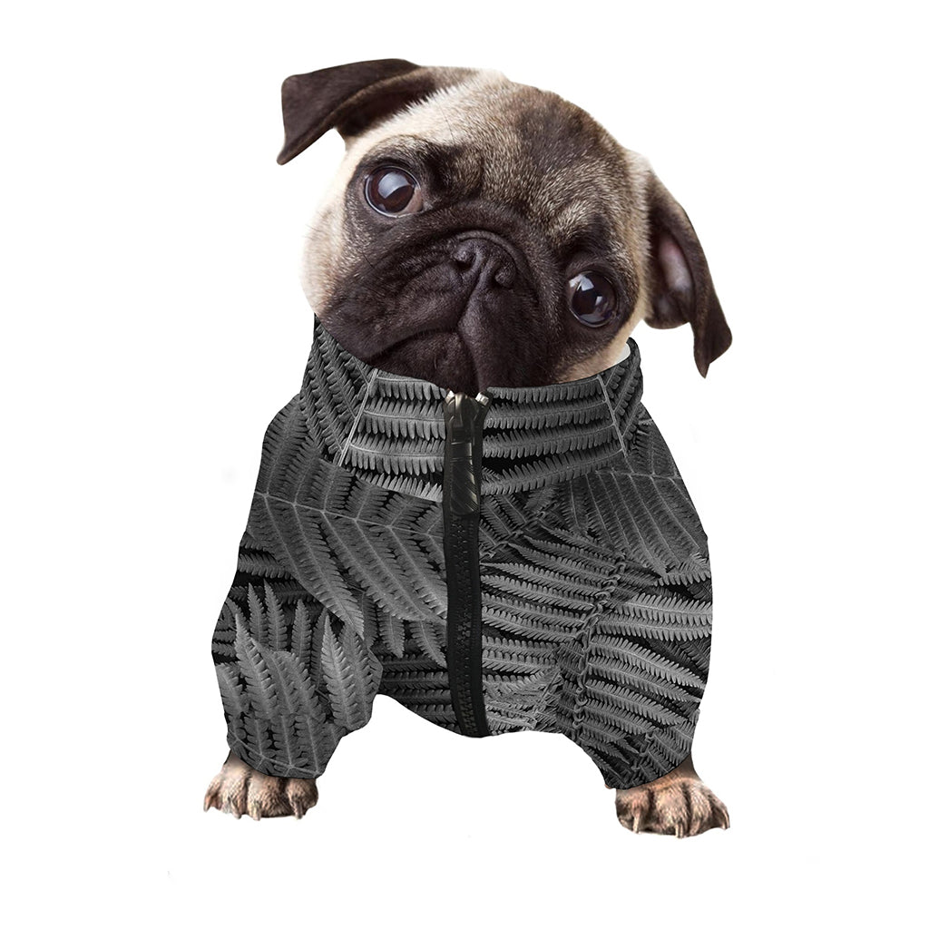 Black And White Fern Leaf Print Dog Zip Up Jacket