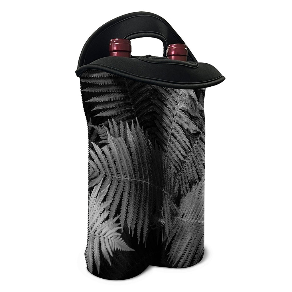 Black And White Fern Leaf Print Double Neoprene Wine Tote