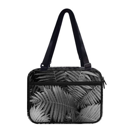 Black And White Fern Leaf Print Double Strap Bible Bag