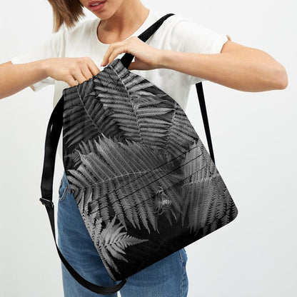 Black And White Fern Leaf Print Drawstring Backpack