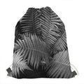 Black And White Fern Leaf Print Drawstring Bag