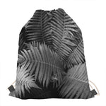 Black And White Fern Leaf Print Drawstring Bag