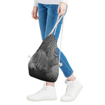 Black And White Fern Leaf Print Drawstring Bag