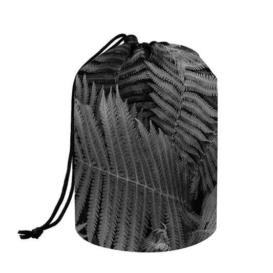 Black And White Fern Leaf Print Drawstring Makeup Bag