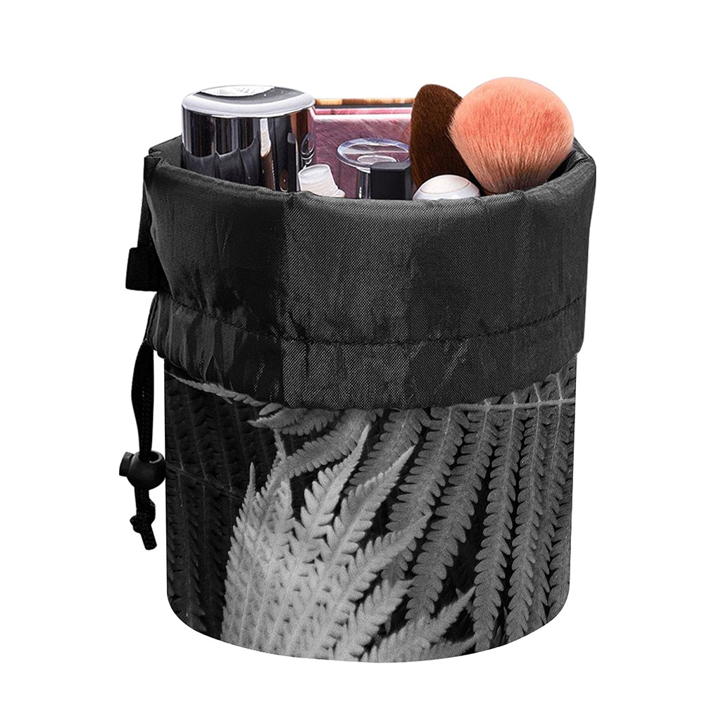 Black And White Fern Leaf Print Drawstring Makeup Bag
