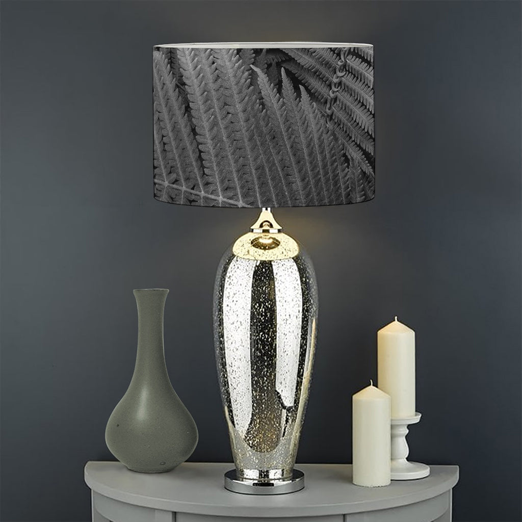 Black And White Fern Leaf Print Drum Lamp Shade