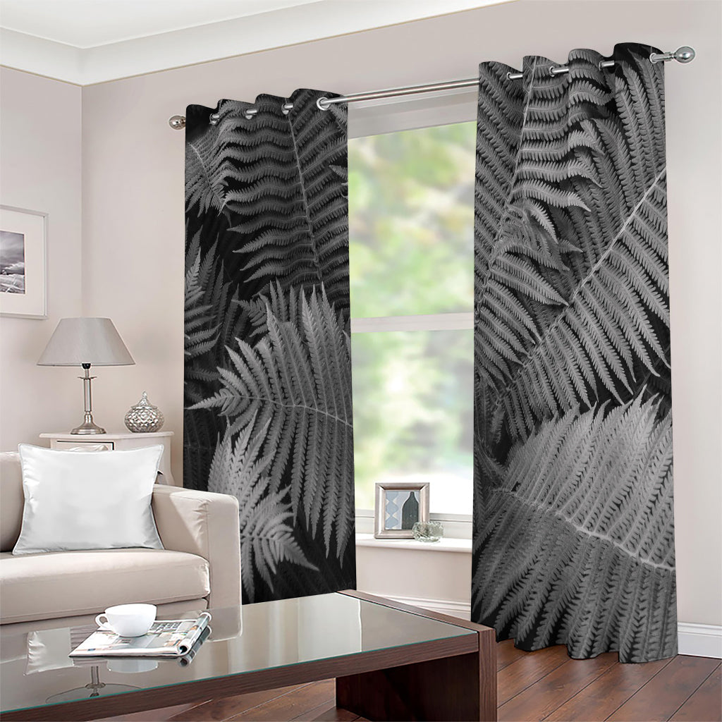 Black And White Fern Leaf Print Extra Wide Grommet Curtains