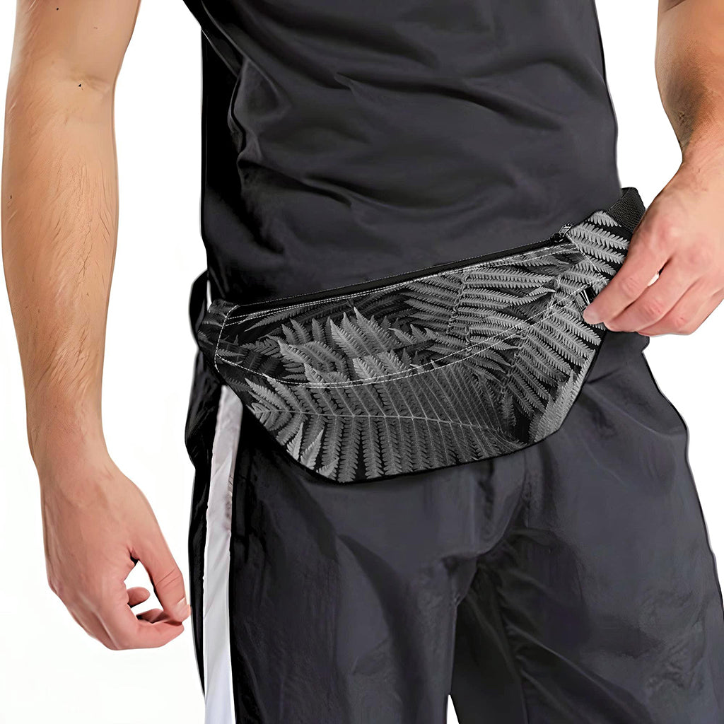 Black And White Fern Leaf Print Fanny Pack