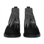 Black And White Fern Leaf Print Flat Ankle Boots