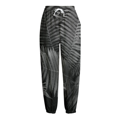 Black And White Fern Leaf Print Fleece Lined Knit Pants