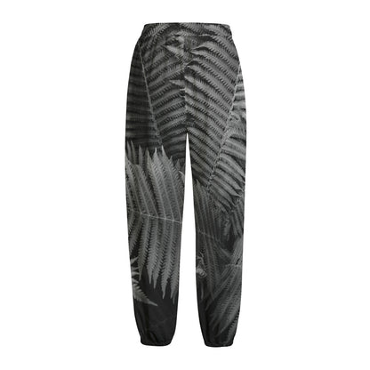 Black And White Fern Leaf Print Fleece Lined Knit Pants