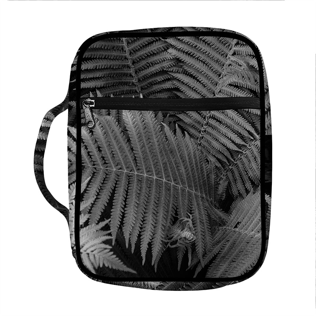 Black And White Fern Leaf Print Front Pocket Bible Bag
