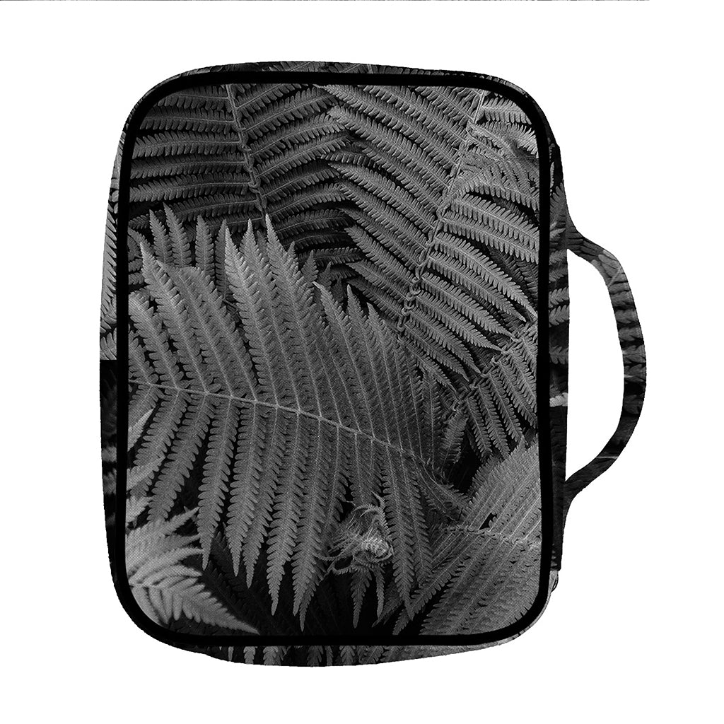 Black And White Fern Leaf Print Front Pocket Bible Bag