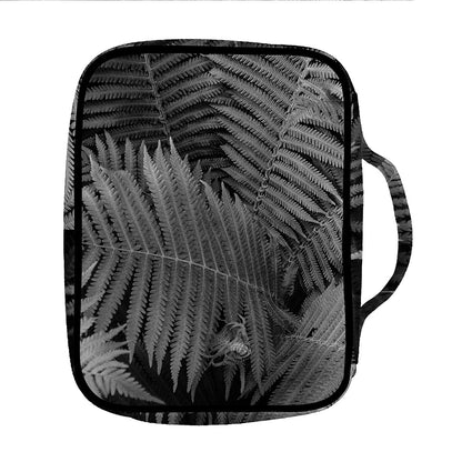 Black And White Fern Leaf Print Front Pocket Bible Bag