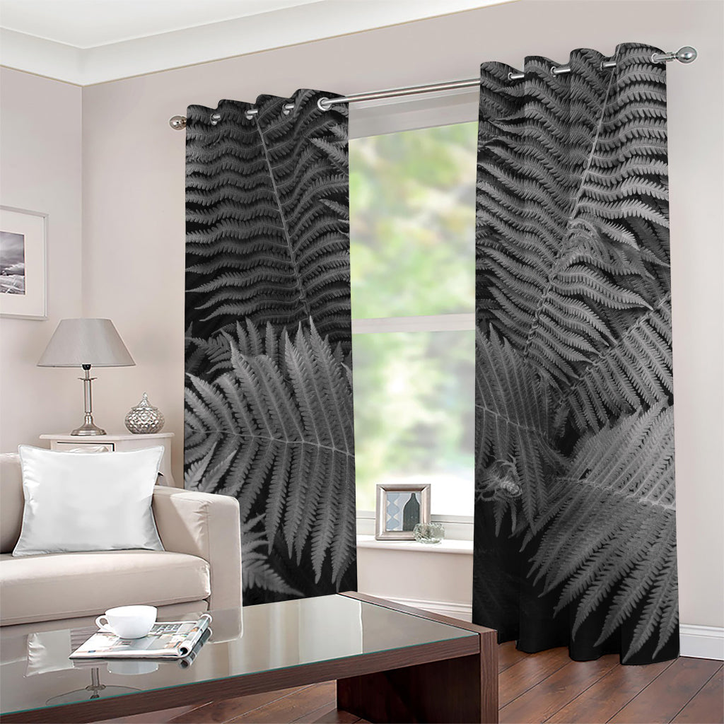 Black And White Fern Leaf Print Grommet Curtains
