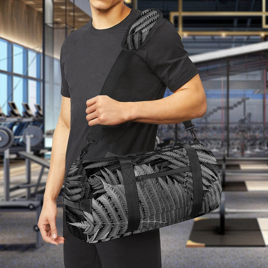 Black And White Fern Leaf Print Gym Bag