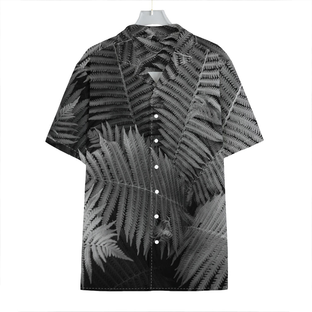 Black And White Fern Leaf Print Hawaiian Shirt