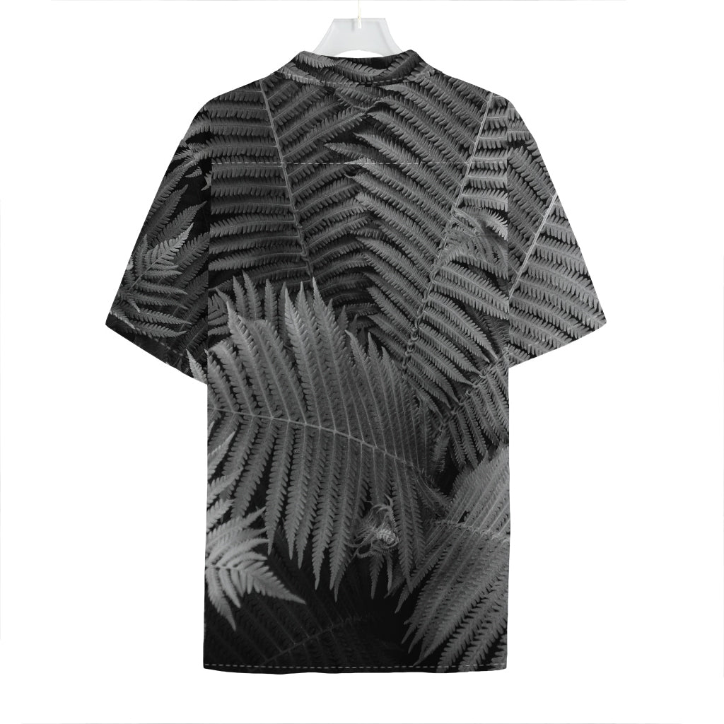 Black And White Fern Leaf Print Hawaiian Shirt